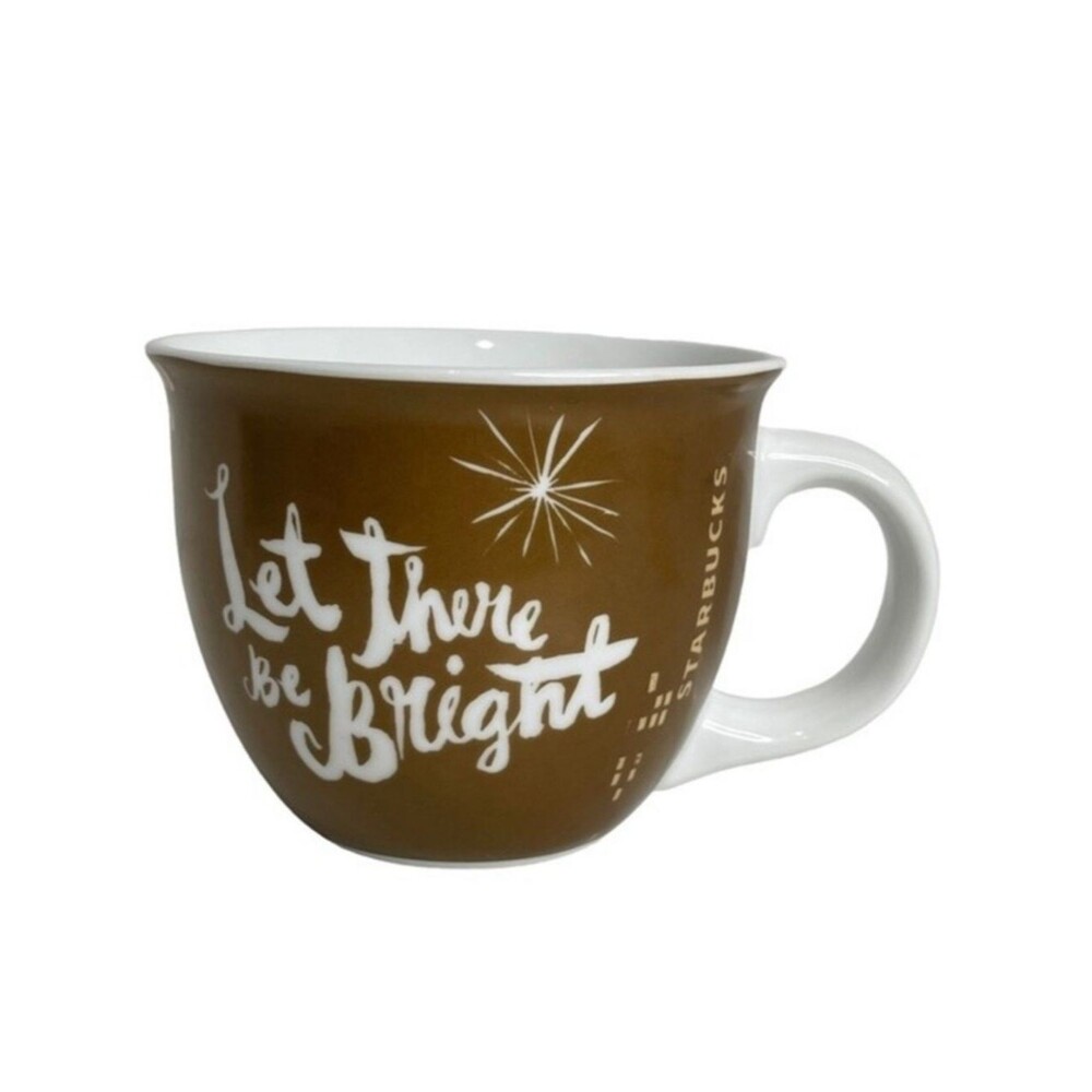 Starbucks Let There Be Bright Brown Coffee Mug Soup Cup Christmas Festive 2014